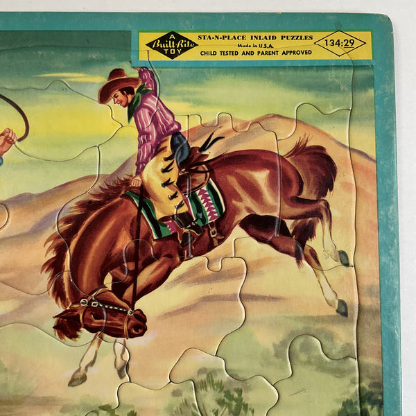Vintage 1950s Inlaid Puzzle Western Cowboys Bronco Built Rite