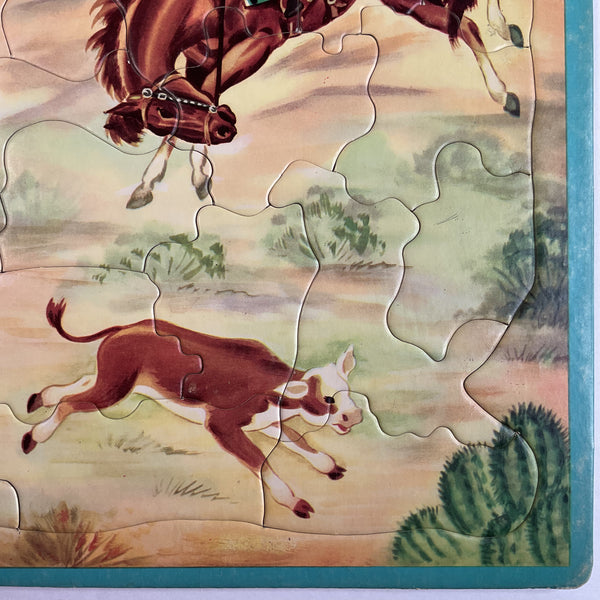 Vintage 1950s Inlaid Puzzle Western Cowboys Bronco Built Rite