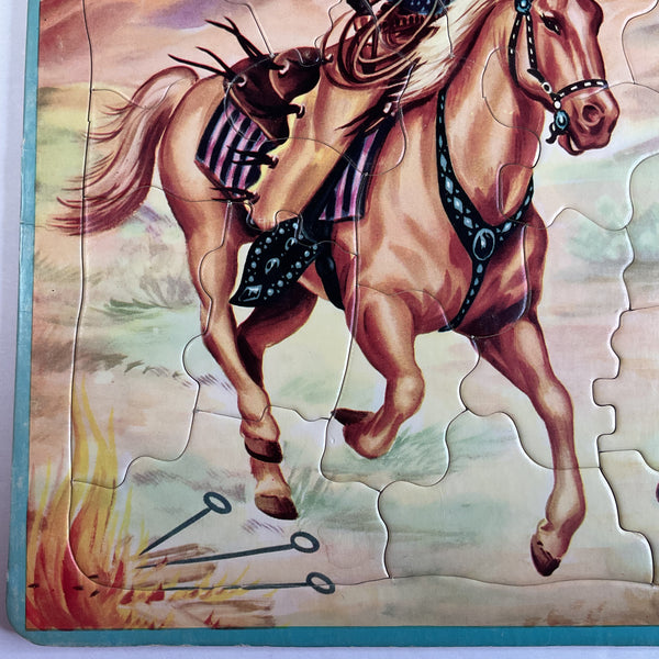 Vintage 1950s Inlaid Puzzle Western Cowboys Bronco Built Rite