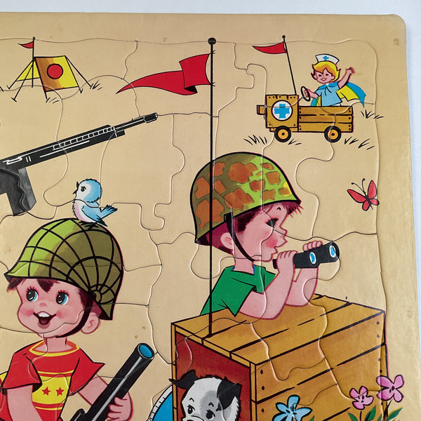 Vintage 1960s Built Rite Inlaid Puzzle 130 Boys Playing Army