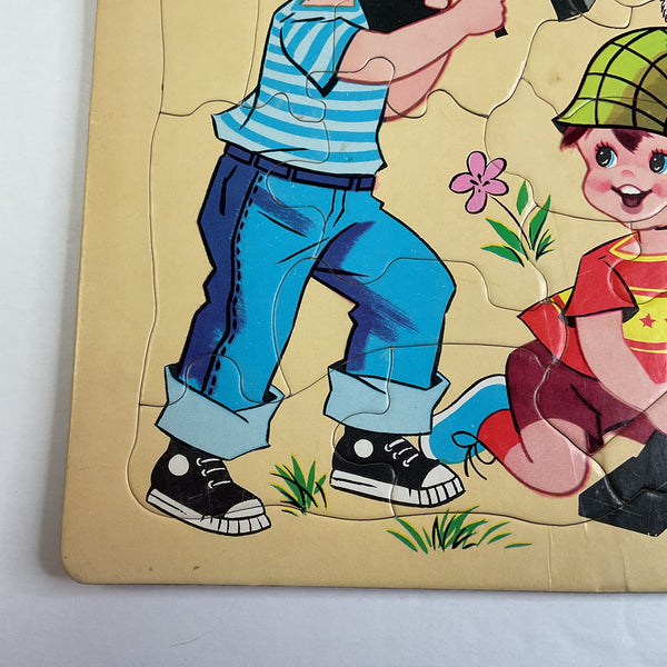 Vintage 1960s Built Rite Inlaid Puzzle 130 Boys Playing Army