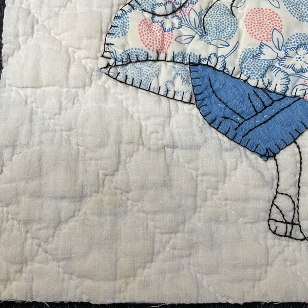 Vintage Embroidered Quilt Block Little Dutch Girl or Brownie Girl Blue 10 1/2 x 11