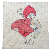 Vintage Embroidered Quilt Block Little Dutch Girl or Brownie Girl Red 10 1/2 x 11