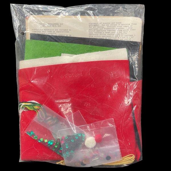 Vintage 1960s Bucilla Christmas Needlework Kit 1839 Santa’s Mail Bag Jeweled