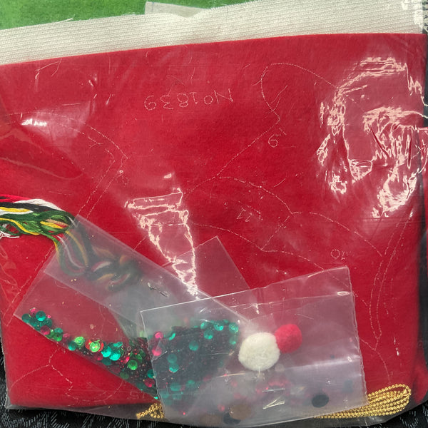 Vintage 1960s Bucilla Christmas Needlework Kit 1839 Santa’s Mail Bag Jeweled