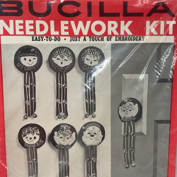 Vintage 1960s Bucilla Christmas Needlework Kit 1849 Door Knob Covers Jeweled