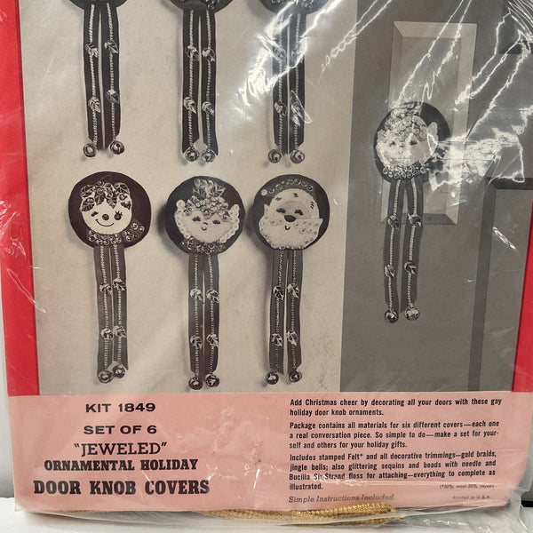 Vintage 1960s Bucilla Christmas Needlework Kit 1849 Door Knob Covers Jeweled
