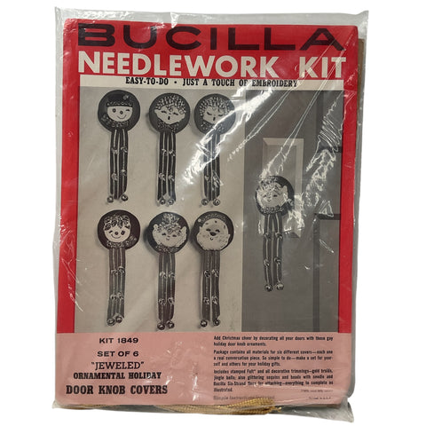 Vintage 1960s Bucilla Christmas Needlework Kit 1849 Door Knob Covers Jeweled