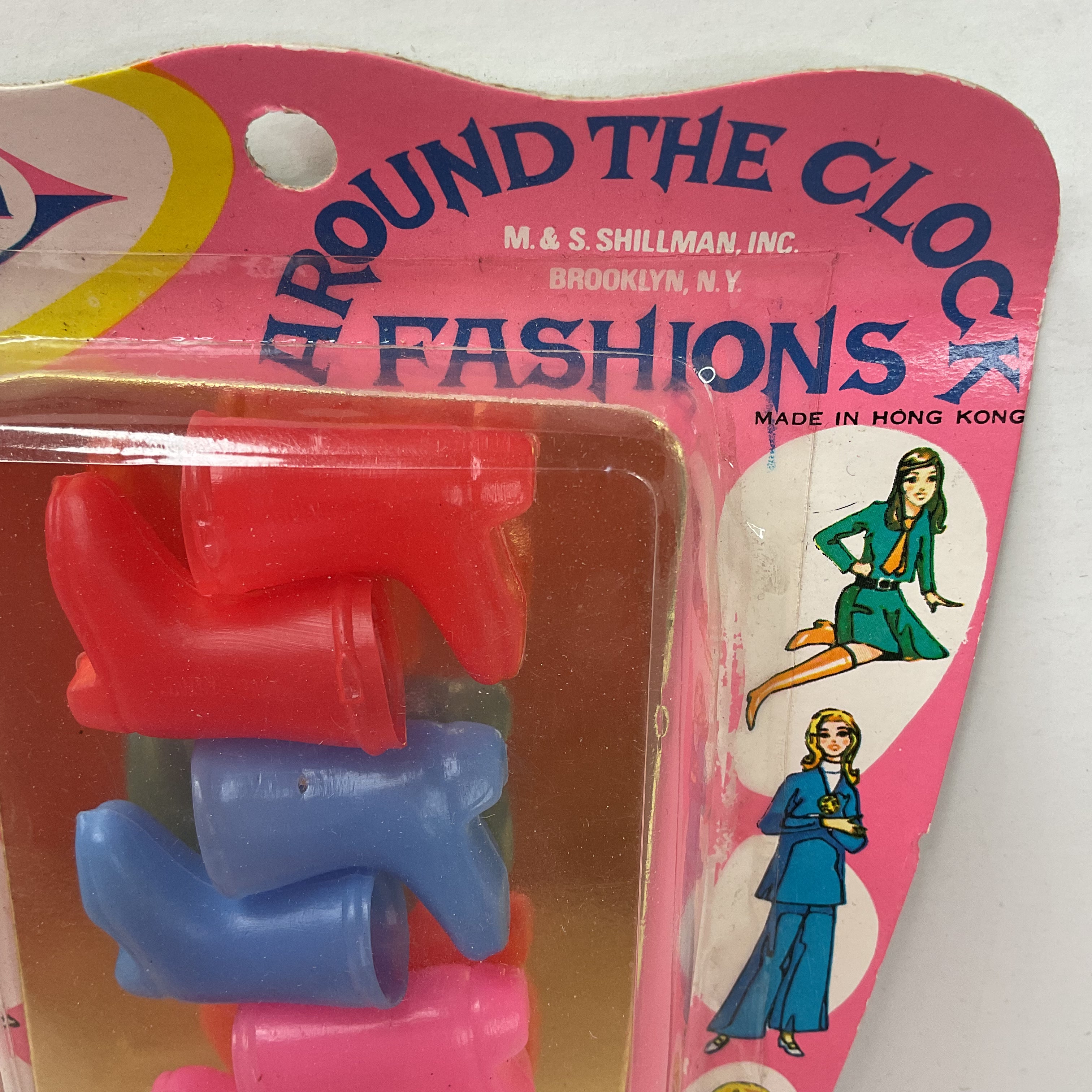 Vintage 1960s Plastic Boots 3 Pairs for Miki or Kim Doll Red Blue Pink