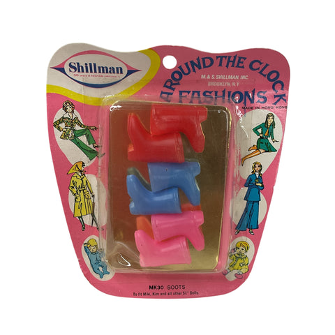 Vintage 1960s Plastic Boots 3 Pairs for Miki or Kim Doll Red Blue Pink