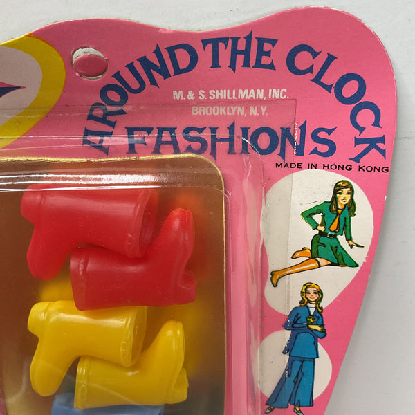 Vintage 1960s Plastic Boots 3 Pairs for Miki or Kim Doll Red Blue Yellow