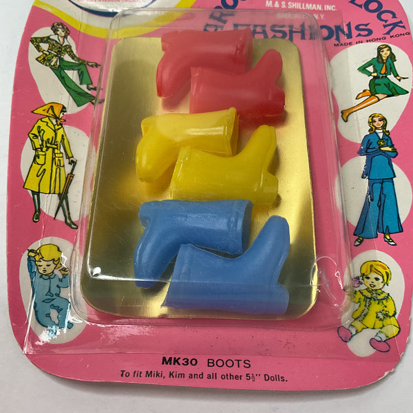 Vintage 1960s Plastic Boots 3 Pairs for Miki or Kim Doll Red Blue Yellow