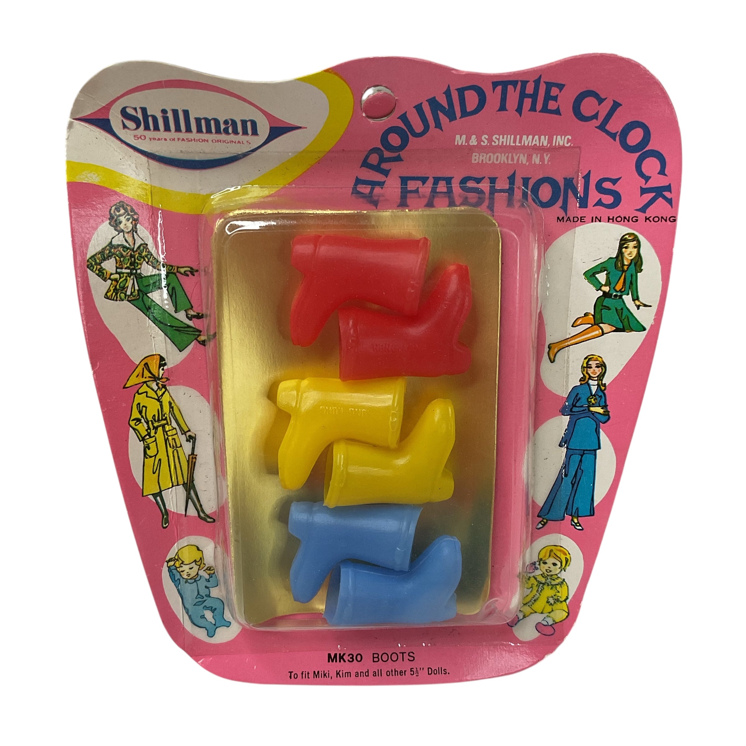 Vintage 1960s Plastic Boots 3 Pairs for Miki or Kim Doll Red Blue Yellow