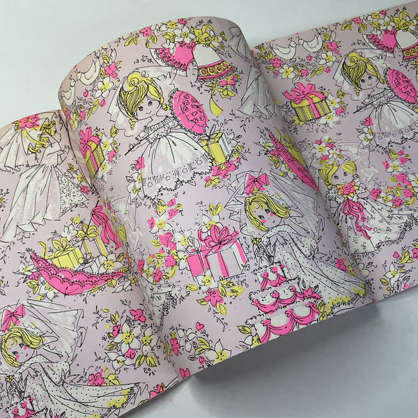 Vintage 1970s Wedding Wrapping Paper Sheet Bride Gifts Cake