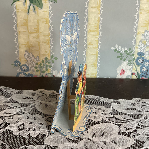 Vintage 1930s 3D Pop Up Valentine Card Boy and Girl Doves Germany