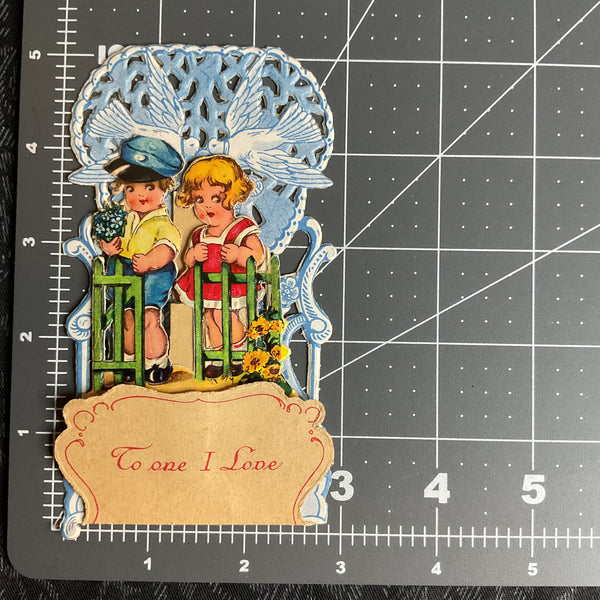 Vintage 1930s 3D Pop Up Valentine Card Boy and Girl Doves Germany