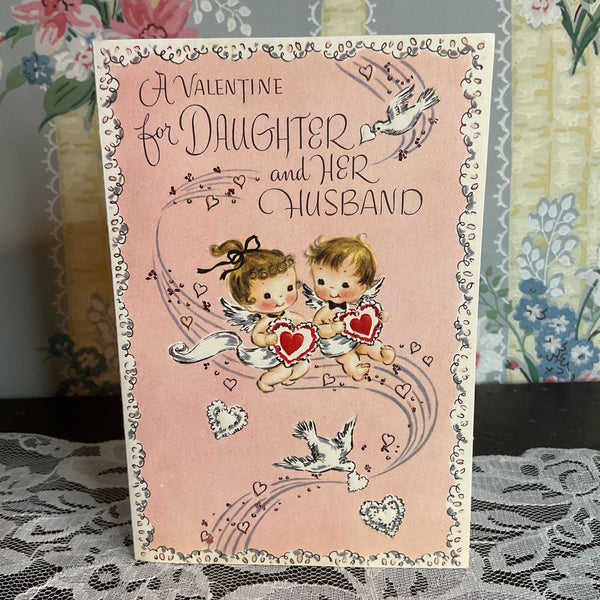 Vintage 1960s Valentine Card Angels White Doves USED