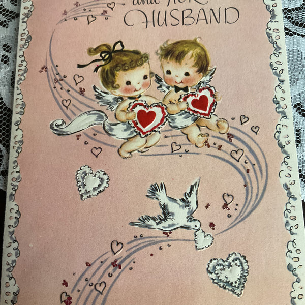 Vintage 1960s Valentine Card Angels White Doves USED