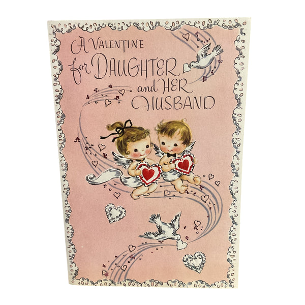 Vintage 1960s Valentine Card Angels White Doves USED