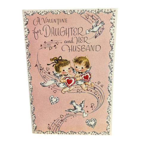 Vintage 1960s Valentine Card Angels White Doves USED
