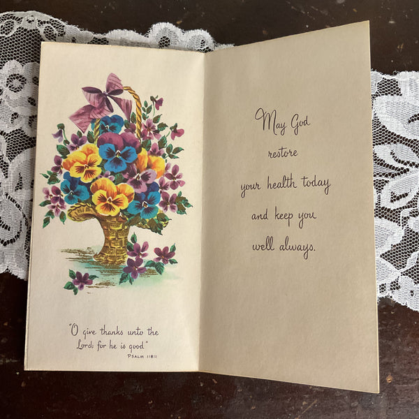 Vintage Get Well Card Sweet Little Girl in Glittery Blue Dress Unused