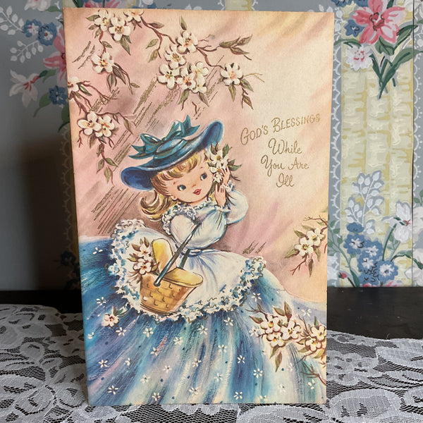 Vintage 1950s Get Well Card Southern Belle Dogwood Unused