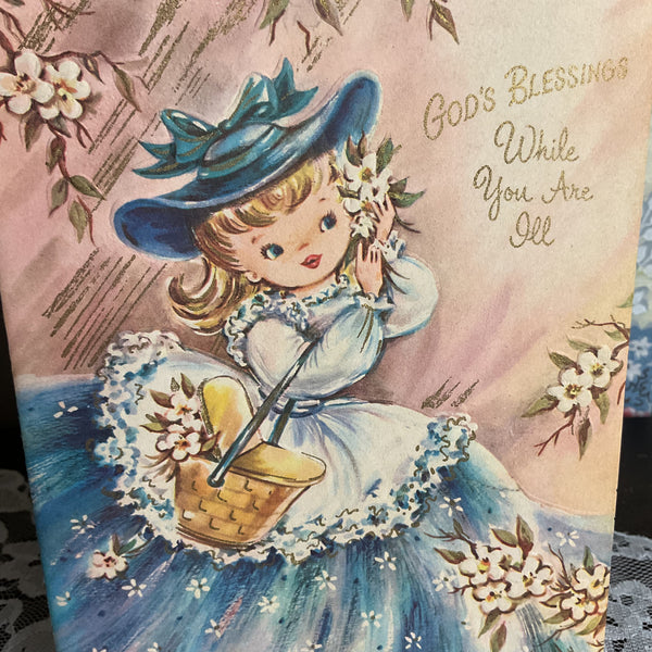 Vintage 1950s Get Well Card Southern Belle Dogwood Unused