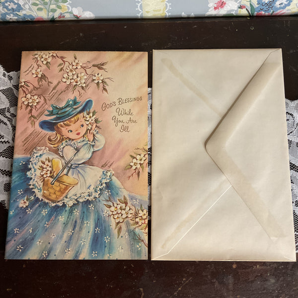 Vintage 1950s Get Well Card Southern Belle Dogwood Unused