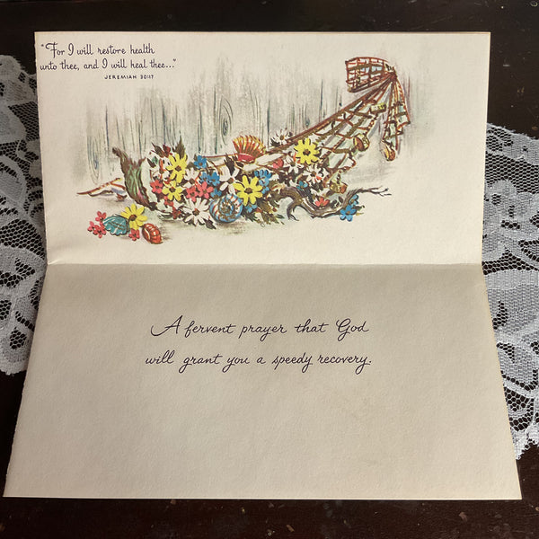 Vintage 1950s Get Well Card Ship and Seashells Unused