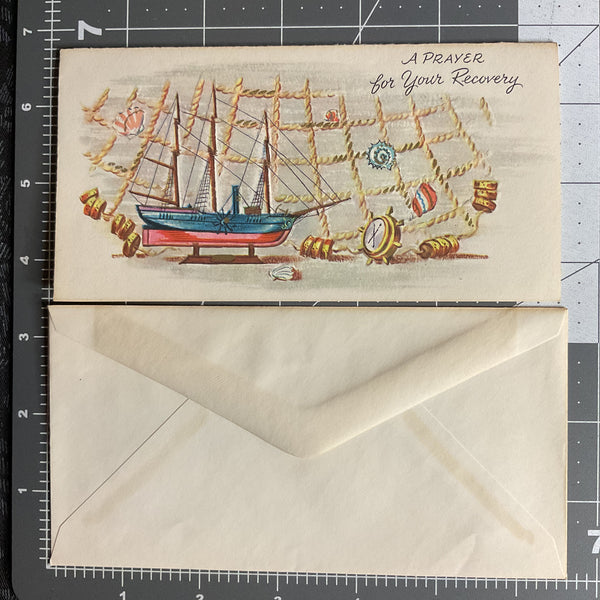 Vintage 1950s Get Well Card Ship and Seashells Unused