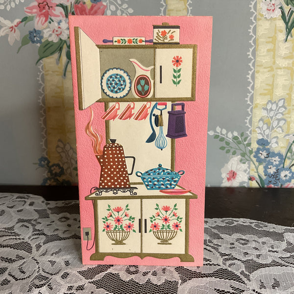 Vintage 1950s Get Well Card Kitchen Cupboard Utensils Unused