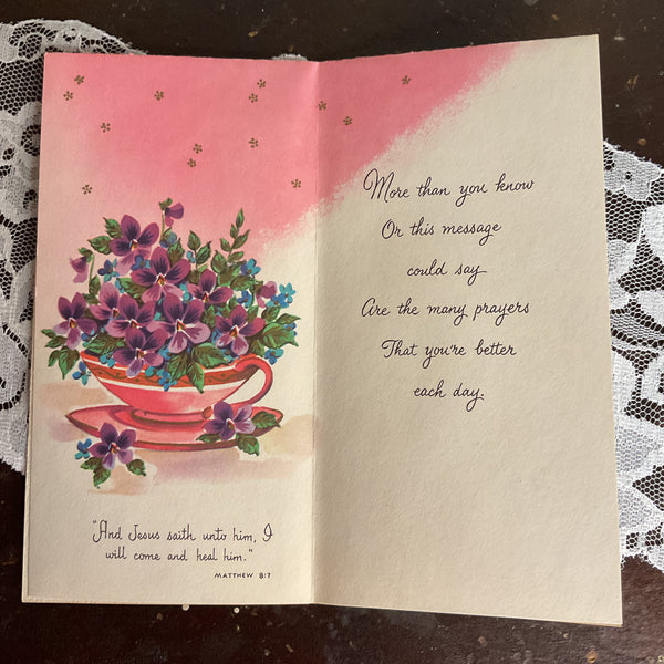 Vintage 1950s Get Well Card Kitchen Cupboard Utensils Unused