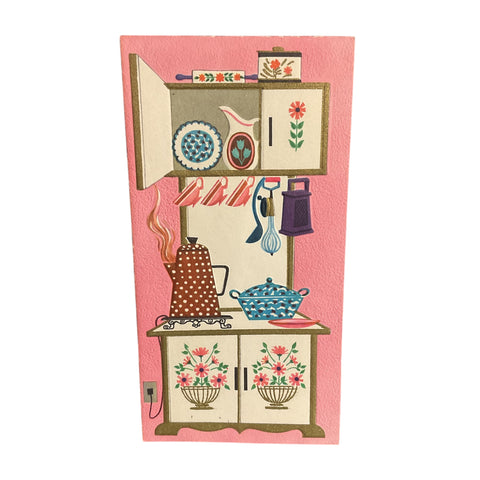 Vintage 1950s Get Well Card Kitchen Cupboard Utensils Unused