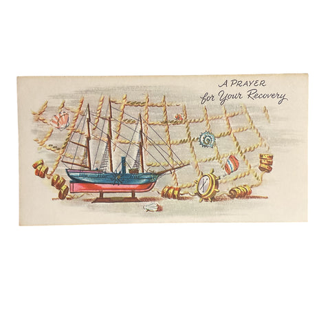 Vintage 1950s Get Well Card Ship and Seashells Unused