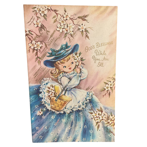Vintage 1950s Get Well Card Southern Belle Dogwood Unused