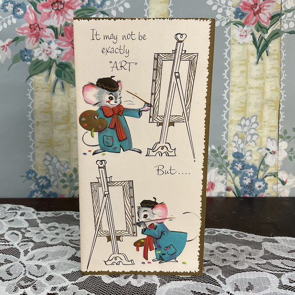 Anthropomorphic Mouse Artist Vintage 1950s Birthday Greeting Card Unused