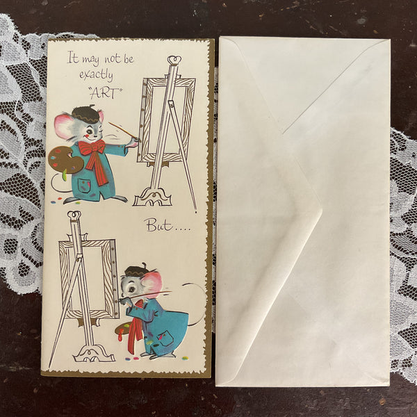 Anthropomorphic Mouse Artist Vintage 1950s Birthday Greeting Card Unused