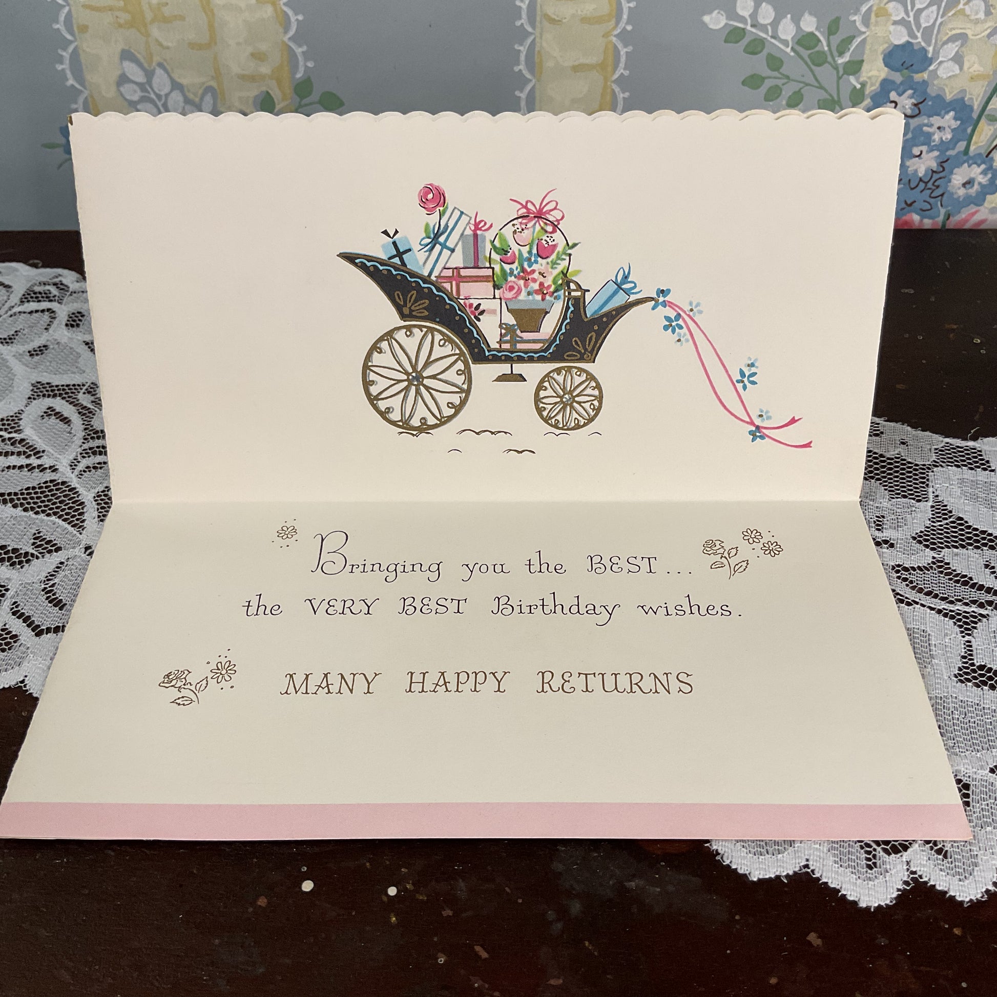 Vintage 1950s Birthday Greetings Card Horse Drawn Carriage Unused - Avid Vintage