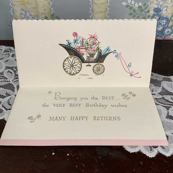 Vintage 1950s Birthday Greetings Card Horse Drawn Carriage Unused
