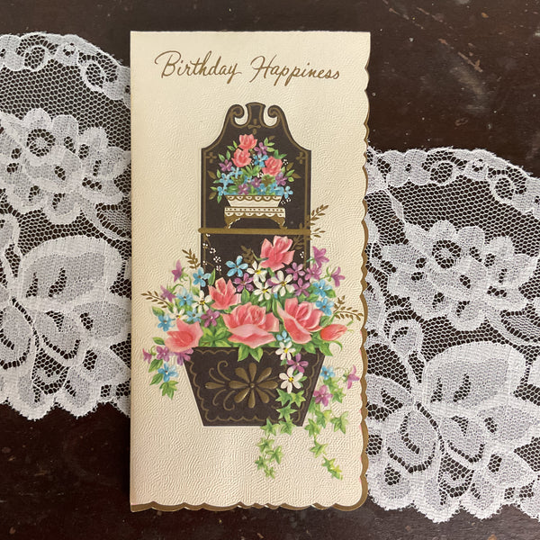 Vintage 1950s Birthday Greetings Card Floral Wall Pocket Unused