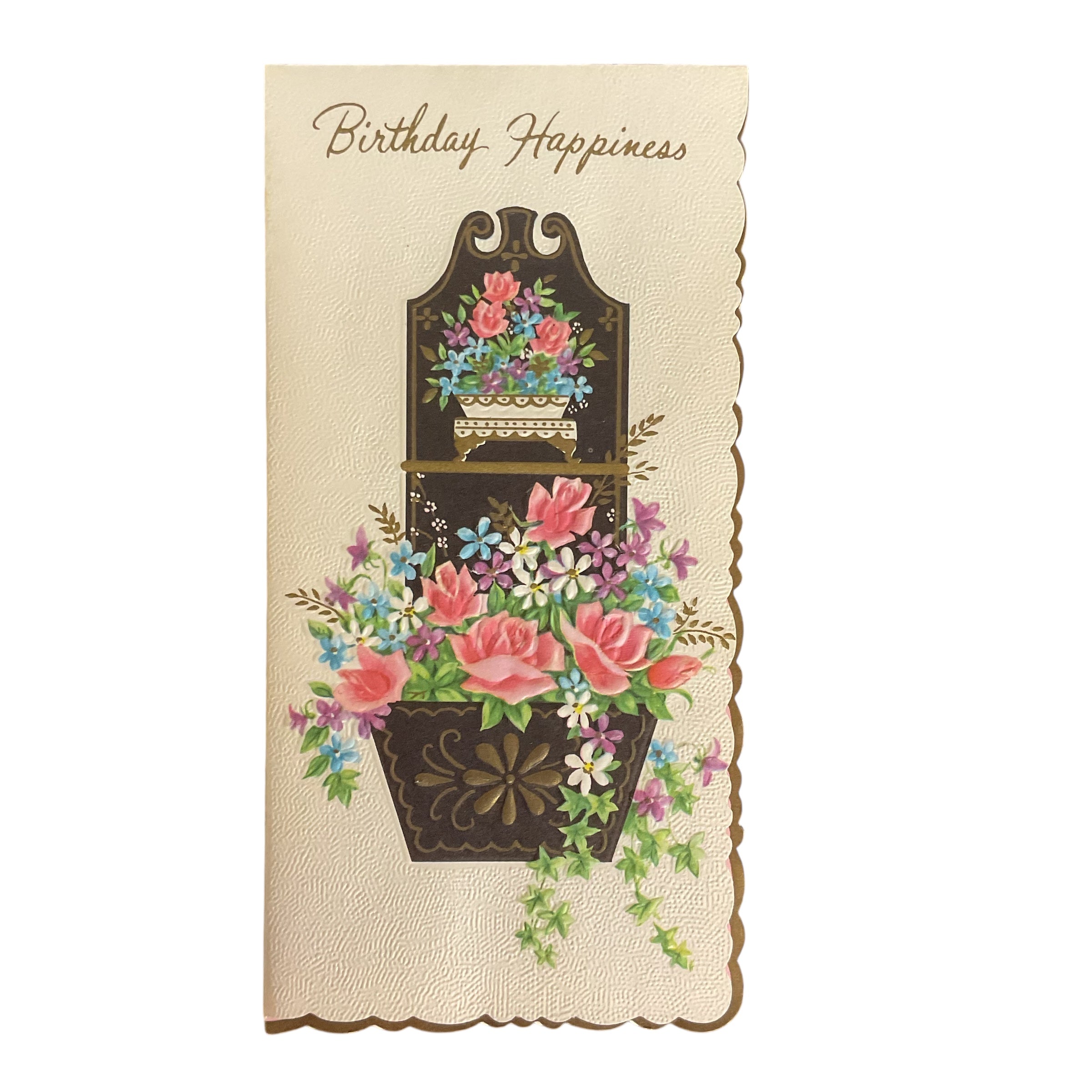 Vintage 1950s Birthday Greetings Card Floral Wall Pocket Unused