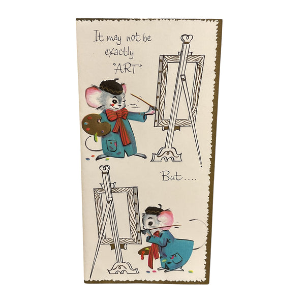Anthropomorphic Mouse Artist Vintage 1950s Birthday Greeting Card Unused