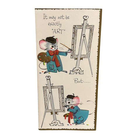 Anthropomorphic Mouse Artist Vintage 1950s Birthday Greeting Card Unused