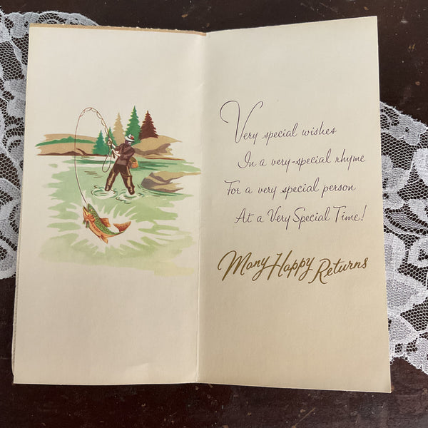 Vintage 1950s Birthday Greetings Card Duck Hunting Golf Clubs Unused