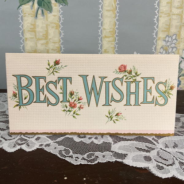Vintage 1950s Best Wishes Birthday Card Pink Roses Unused