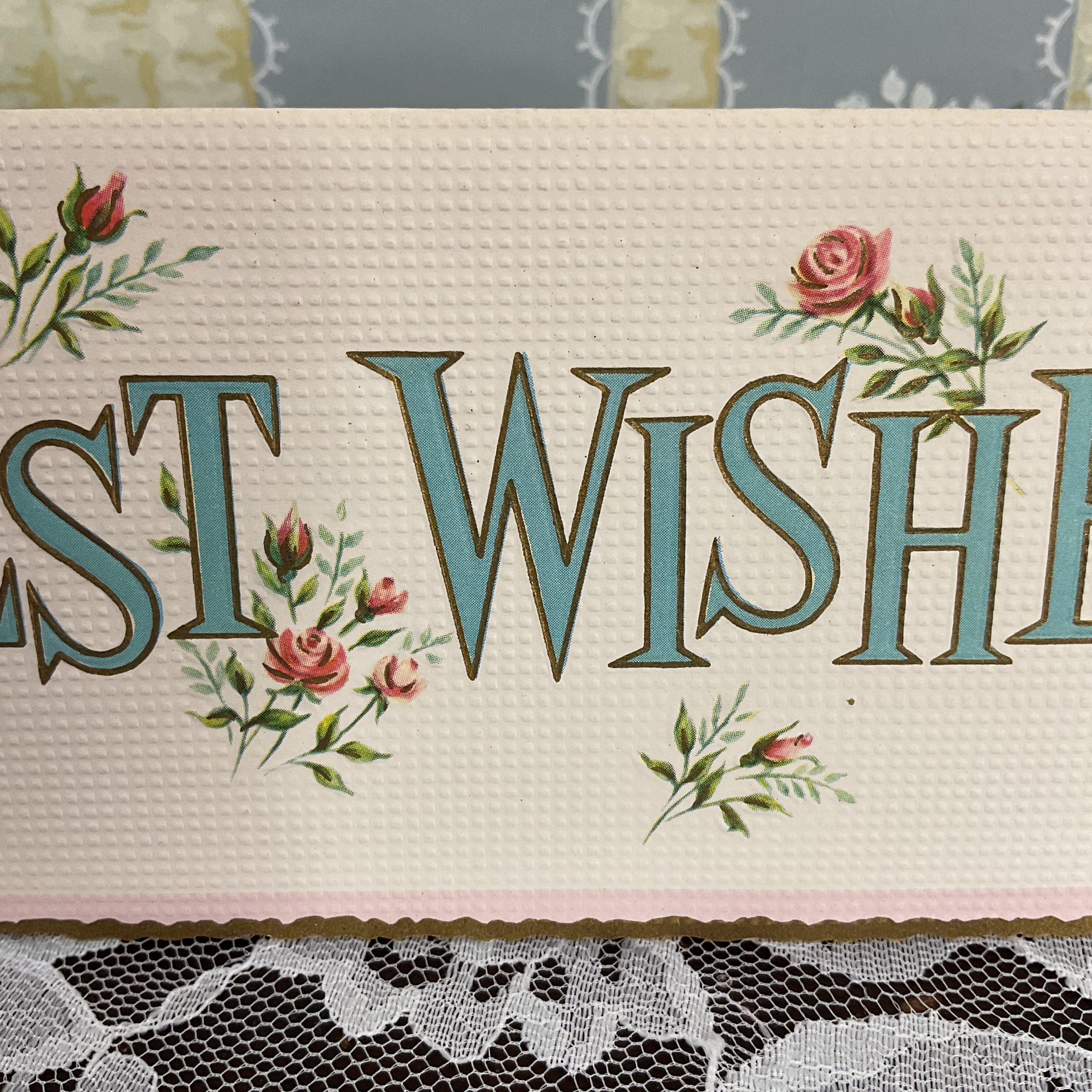 Vintage 1950s Best Wishes Birthday Card Pink Roses Unused