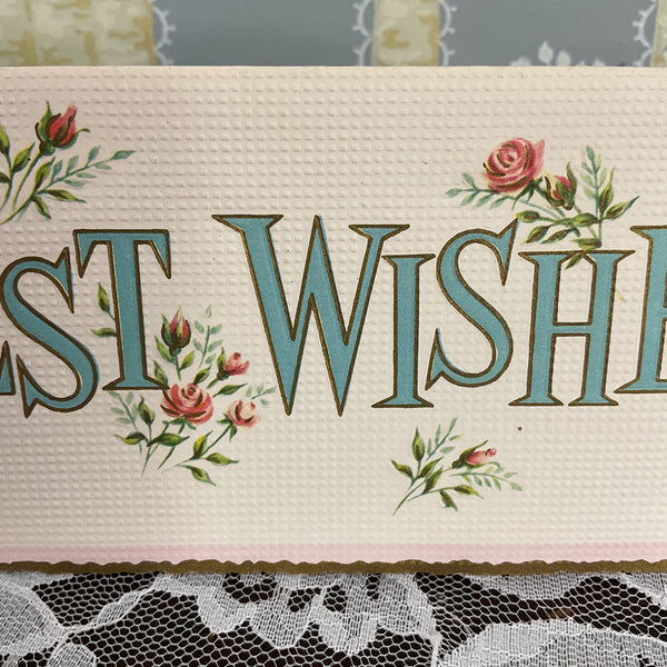 Vintage 1950s Best Wishes Birthday Card Pink Roses Unused