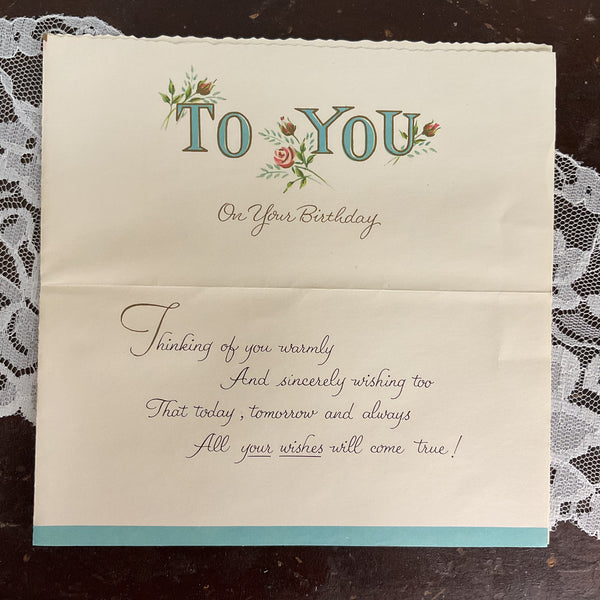 Vintage 1950s Best Wishes Birthday Card Pink Roses Unused