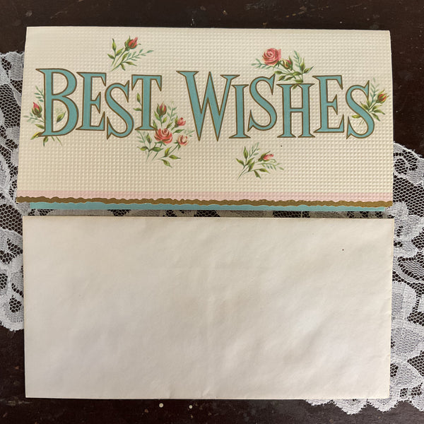 Vintage 1950s Best Wishes Birthday Card Pink Roses Unused