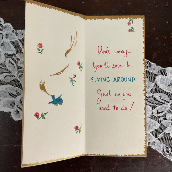 Vintage 1950s Sunshine Get Well Card Cuckoo Clock Little Girl Unused